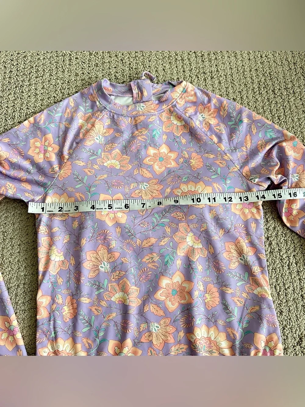 Billabong Floral Purple 2 pieceLong-Sleeve Rash Guard Swimsuit Set -kids size L